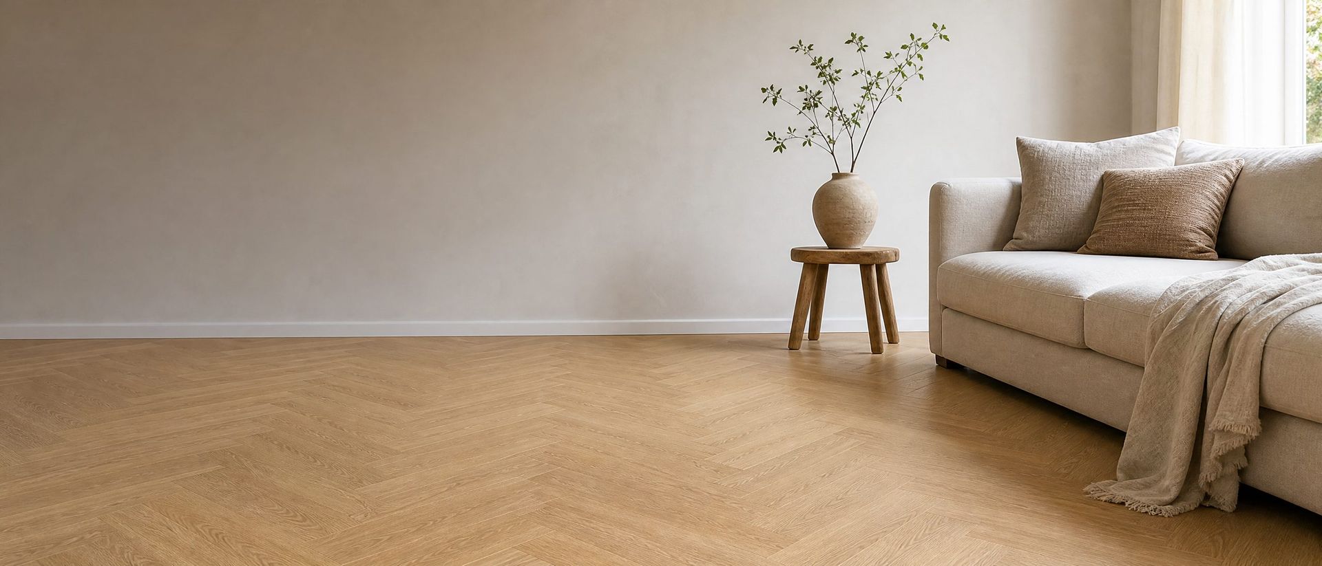 Woonkamer met visgraatvloer