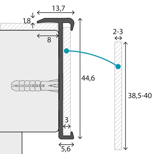 Trapkantprofiel PVC 2 - 3 mm Zilver 10x300cm - nr. 271 | 2716311300 (1)