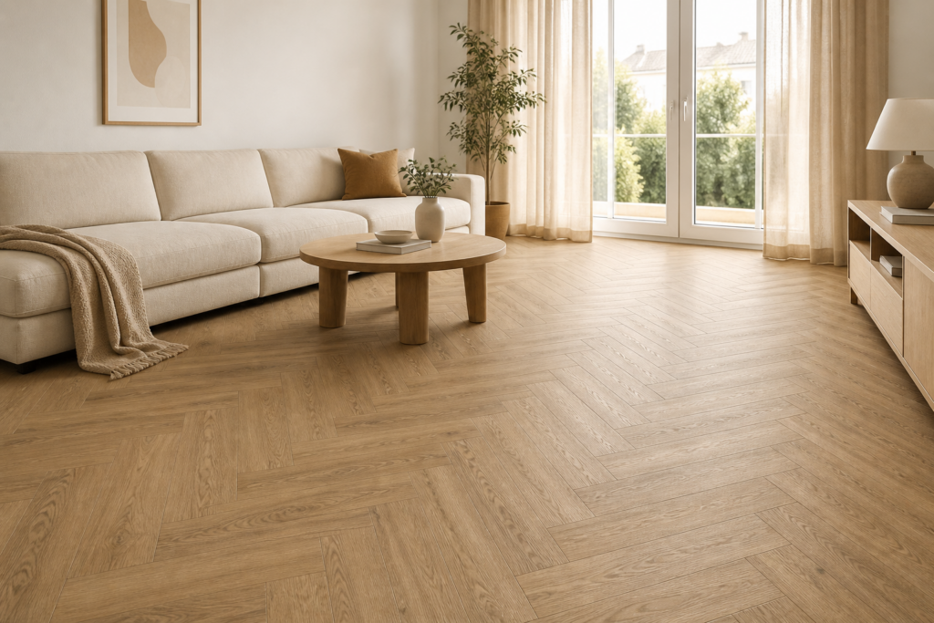 Sense VLN380 walvisgraat plak PVC gelegd in een interieur