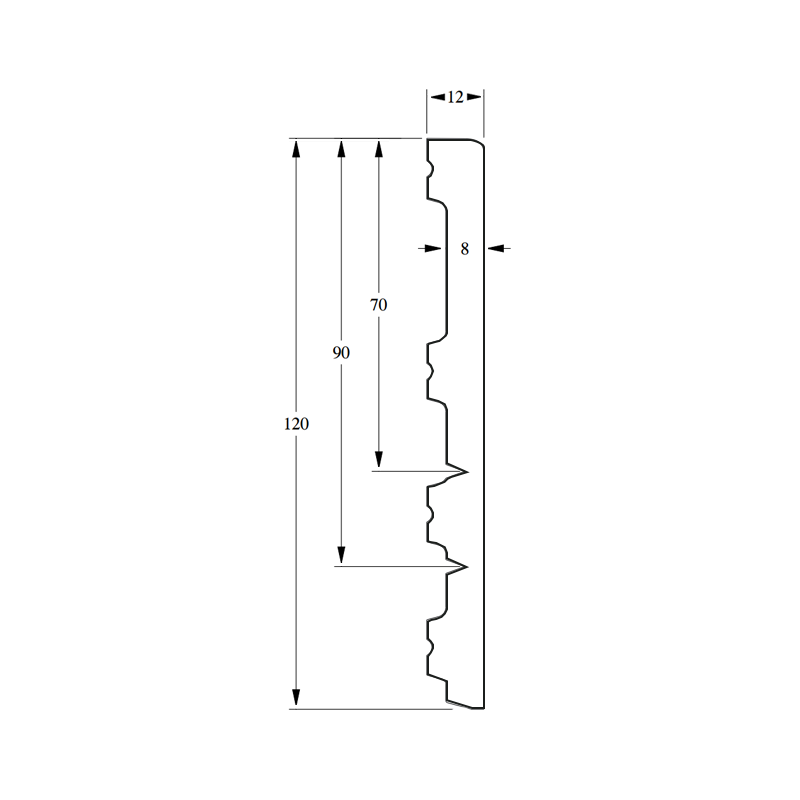 Flexibele Moderne plint 120/90/70x12 RAL 9005 (2)