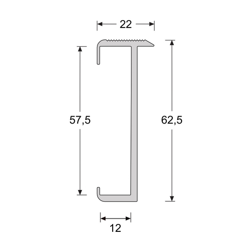 Trapneusprofiel laminaat zilver geborst.22x62,5mm 9,5mm 3m 2 (2)