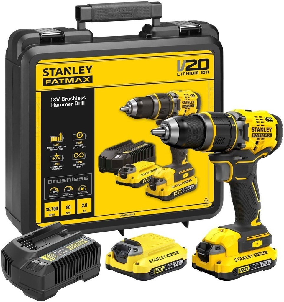 Stanley FATMAX 18V 2x2.0Ah Brushless schroef / klopboormachine set