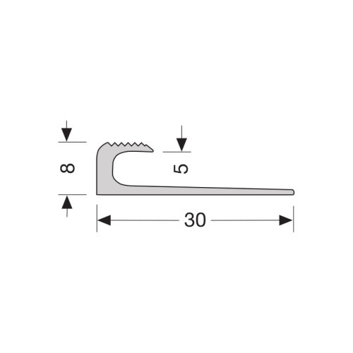 [806] Eindprofiel PVC zilver 8x30mm 5mm 2,5m 806