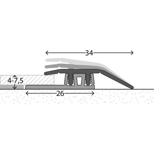 [221320014] Aanpassingprofiel (N) PVC 34mm Edelstaal-Mat 4-7,5mm 270cm - nr. 323 | 3232014270