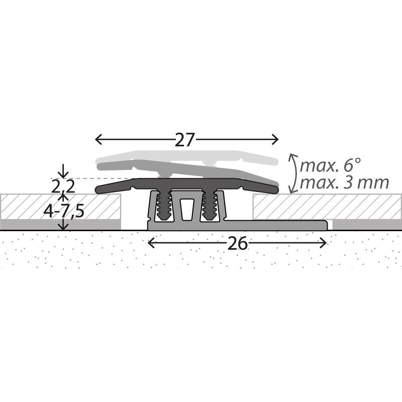 Overgangsprofiel (N) PVC 27mm Edelstaal-Mat 4-75mm 270cm - nr. 322 | 3222014270