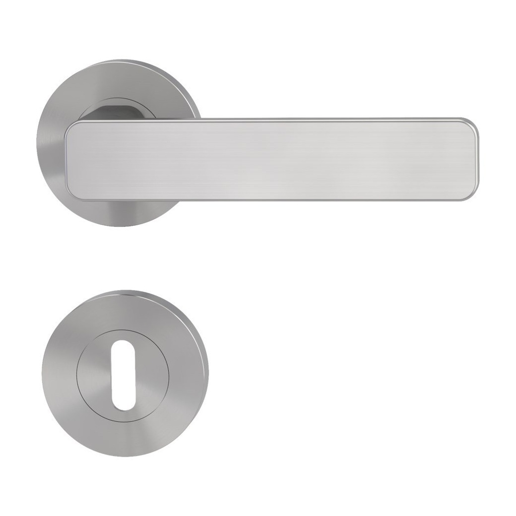 Deurgreeppaar MINIMAL MODERN Schroefsysteem GK4 rozetten rond Sleutelrozet fluweelgrijs