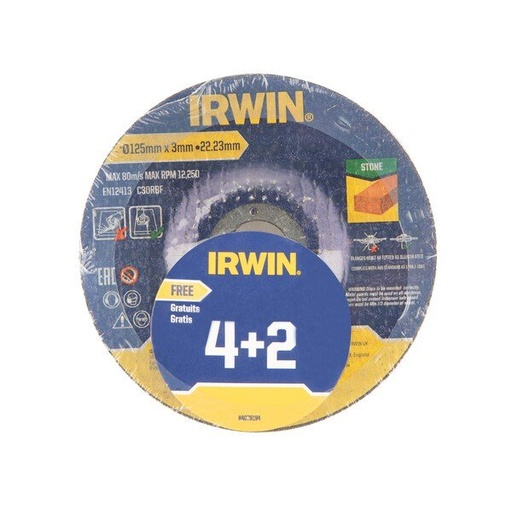 [WERIR8082146A] IRWIN 4 slijpschijven (+ 2 gratis) 125mmx3mm doorslijpsschijf steen
