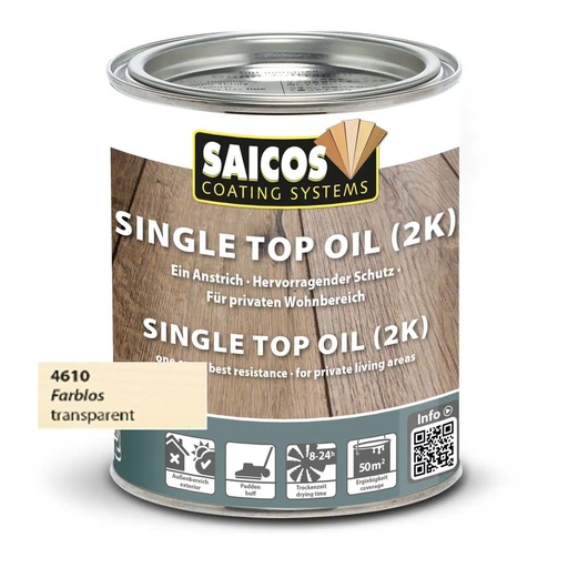 [ZUBSAHART3_FL01] Saicos Single Top Oil (2K) 4610 Kleurloos 0.750L