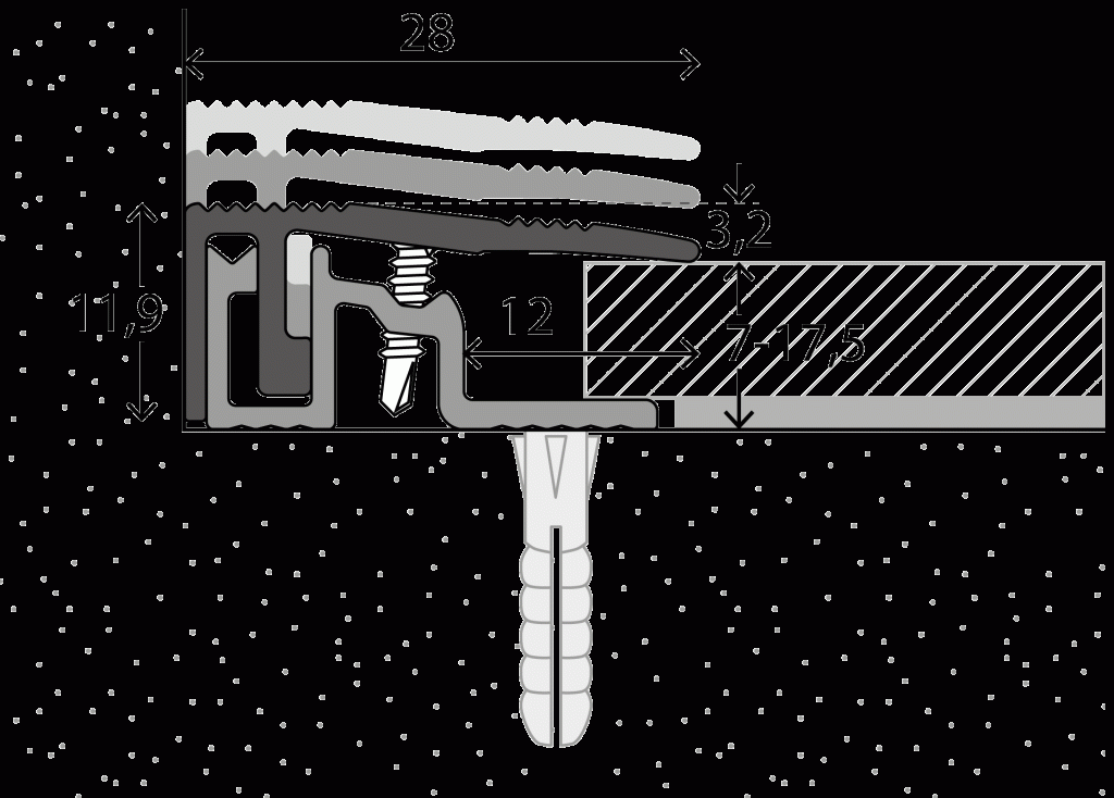 Afsluitprofiel PS400 28mm 7-175mm Edelstaal-Mat schroef 270cm - nr. 404 4042314270