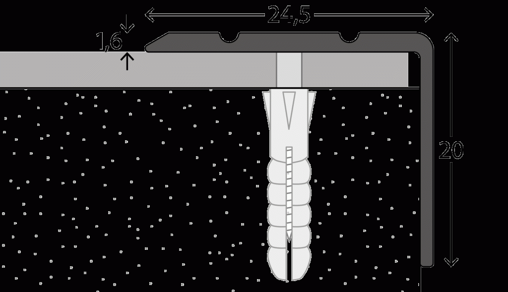 Hoekstrip 25x20 Zilver schroef 100cm Retail VPE - nr. 162 voorgeboord 1621311100