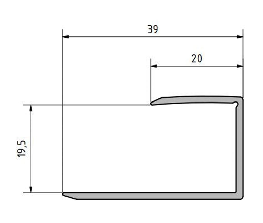 JOKA PARO Akustik Alu U-Eindprofiel voor vlakke montage PPU001 Edelstaalmat 20x20mm 3,05mtr