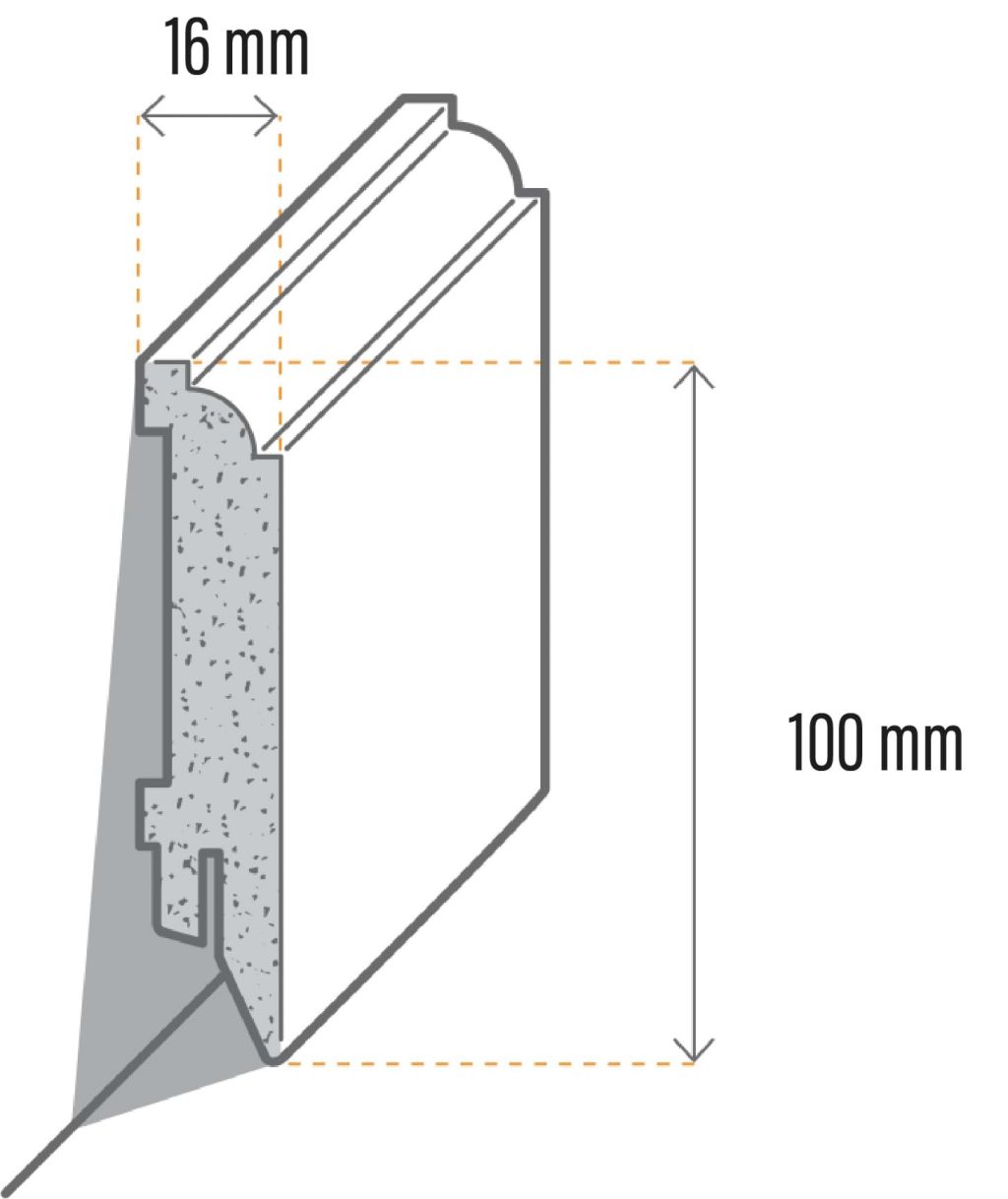 MDF plint 16x100x2500 grondeerfolie wit klassiek (kraal) 5staaf (160) UITLOPEND