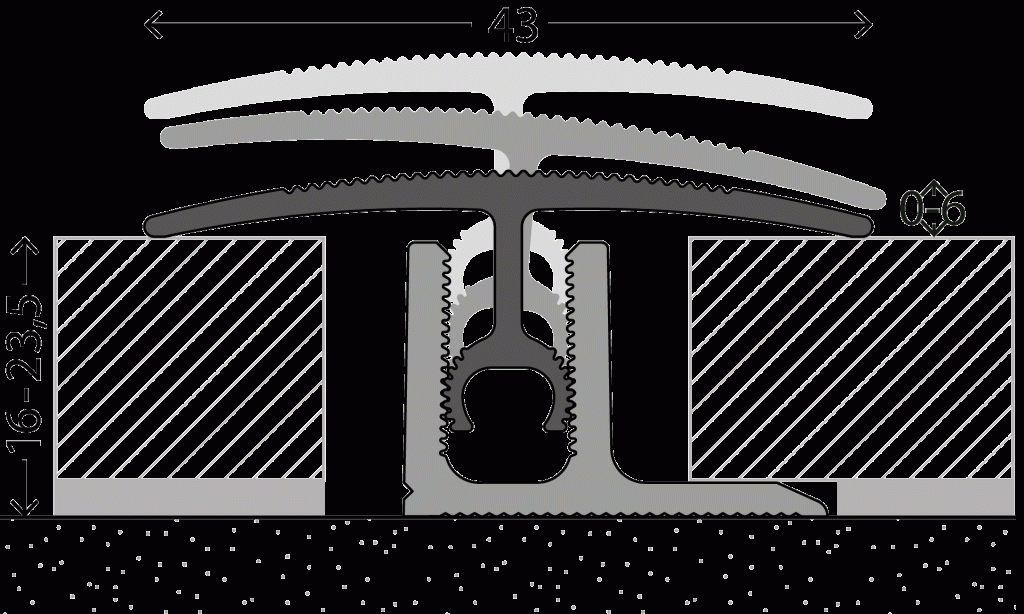 Overgangsprofiel 43mm Alum. 16-23, 5mm 270cm - nr. 302 3022011270