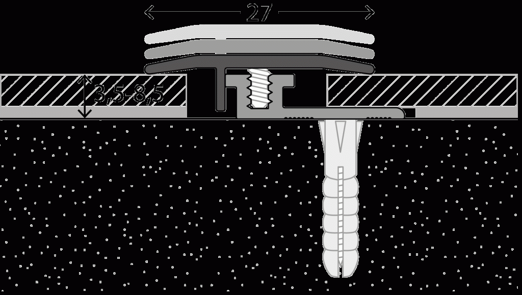 Overgangsprofiel LPS 27mm Edelstaal-Mat 3,5-8,5mm 10x270cm - nr. 326 3262314270