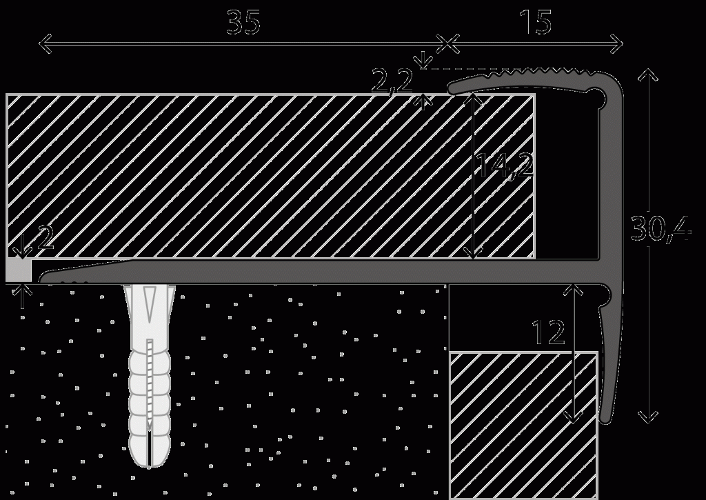 Traphoek afsluitprofiel 13-15mm aluminium 250cm - nr. 273 2731311250