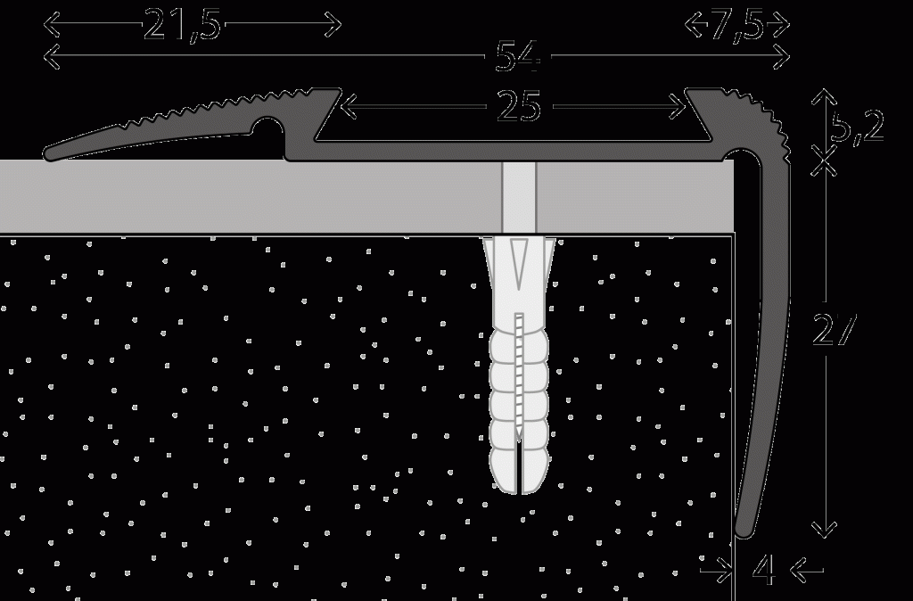 Trapkant Zilver z. inleg 54 x 27 aflopend 300cm - nr. 193 1931311300