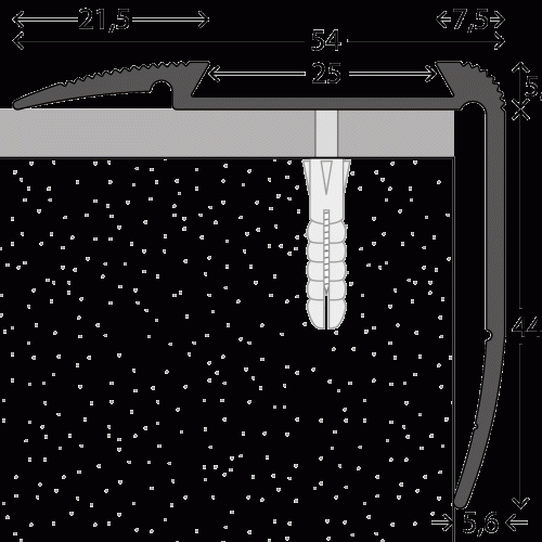 Trapkant Zilver z. inleg 54 x 44 extra lang 250cm - nr. 194 1941311250