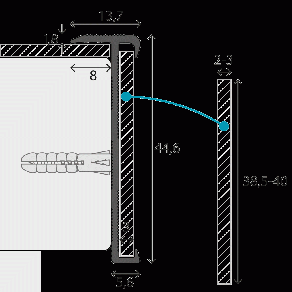Trapkantprofiel PVC 2 - 3 mm Edelstaal-Mat 10x300cm - nr. 271 2716314300
