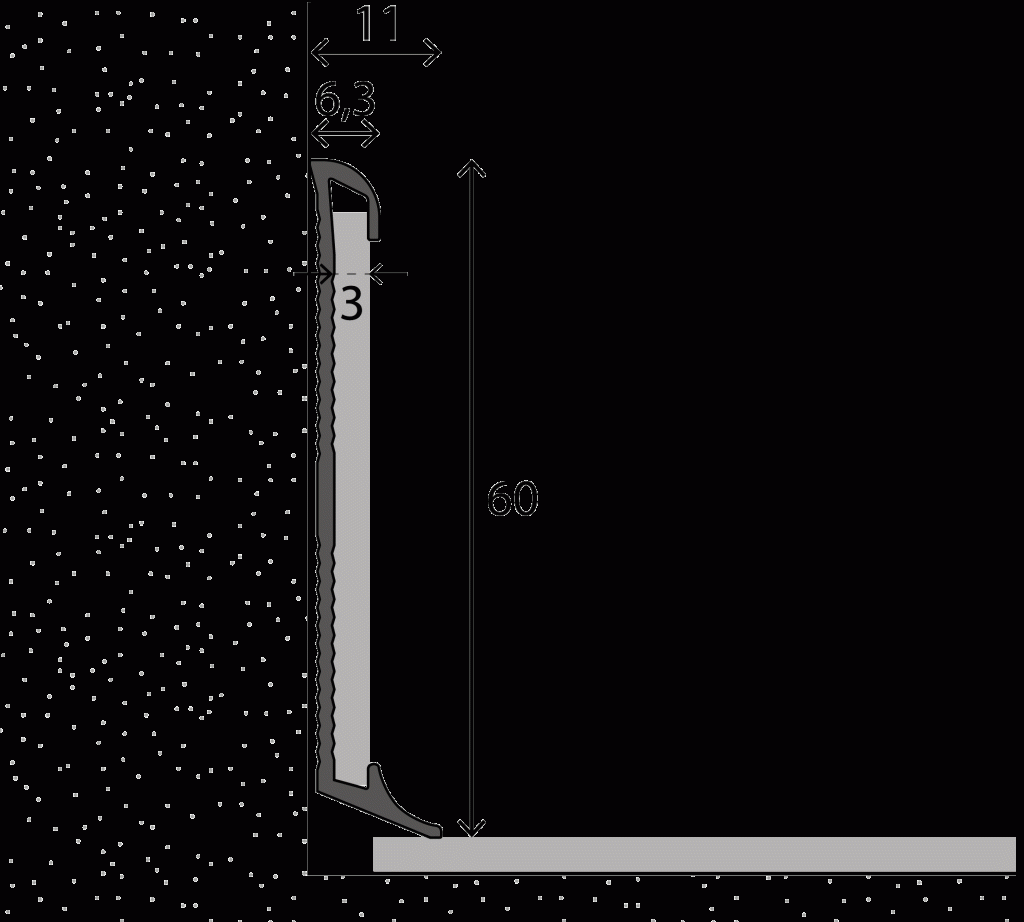 Wandprofiel nr. 60mm v. PVC inleg aluminium 10x270cm - nr. 378 3782011270