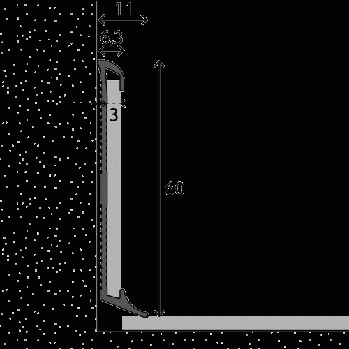 Wandprofiel nr. 60mm v. PVC inleg aluminium 10x270cm - nr. 378 3782011270